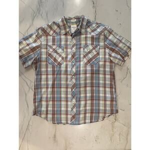 Men's Fossil Short Sleeve Plaid Shirt with Pearl Snaps Size XL